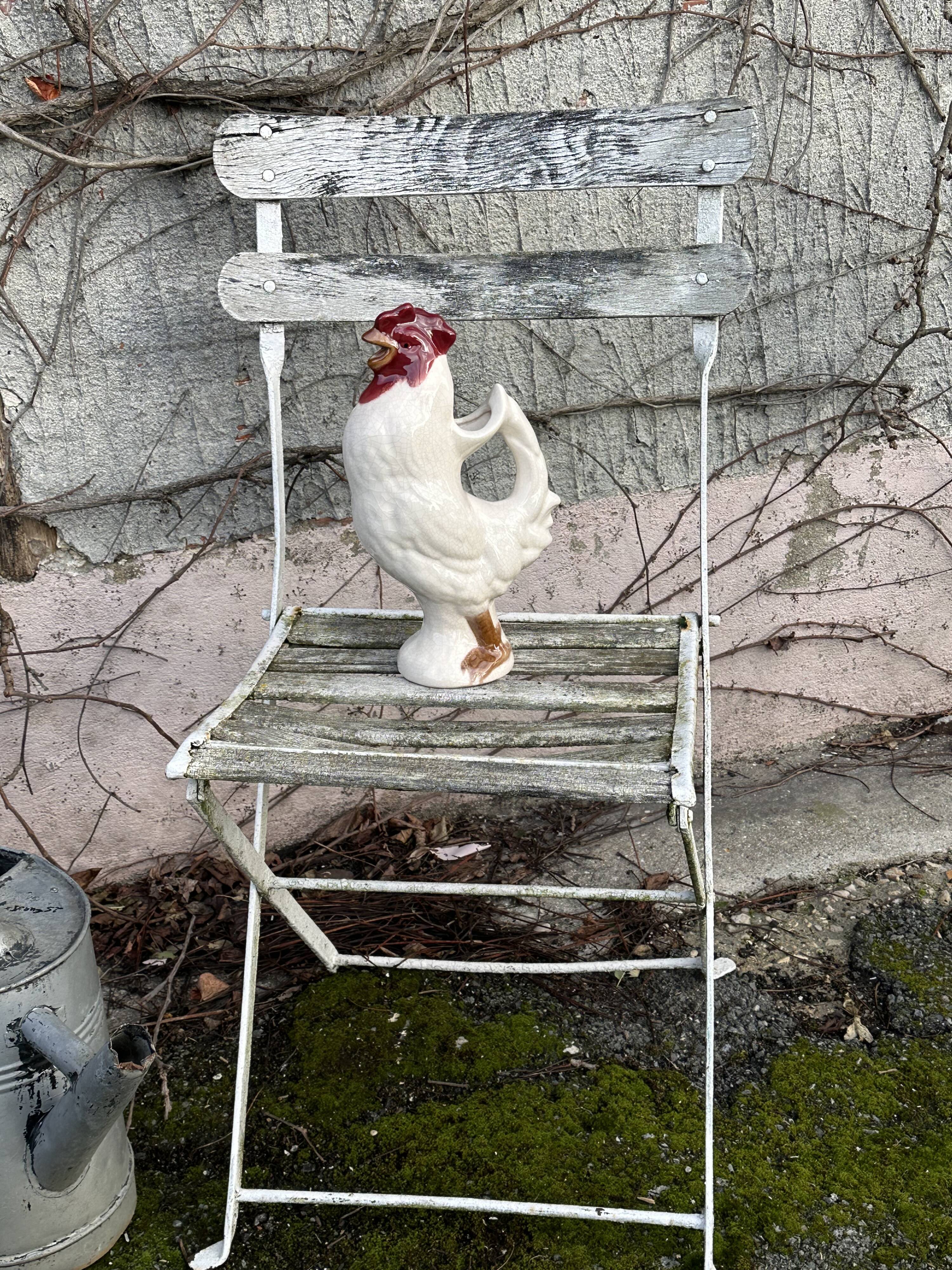 Rooster pitcher in cracked ceramic Art Deco style