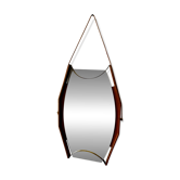 Wall mirror with brass detail and leather mounting, Vetreria Andreini, Ravenna, Italy, 1950s