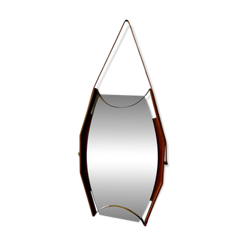 Wall mirror with brass detail and leather mounting, Vetreria Andreini, Ravenna, Italy, 1950s