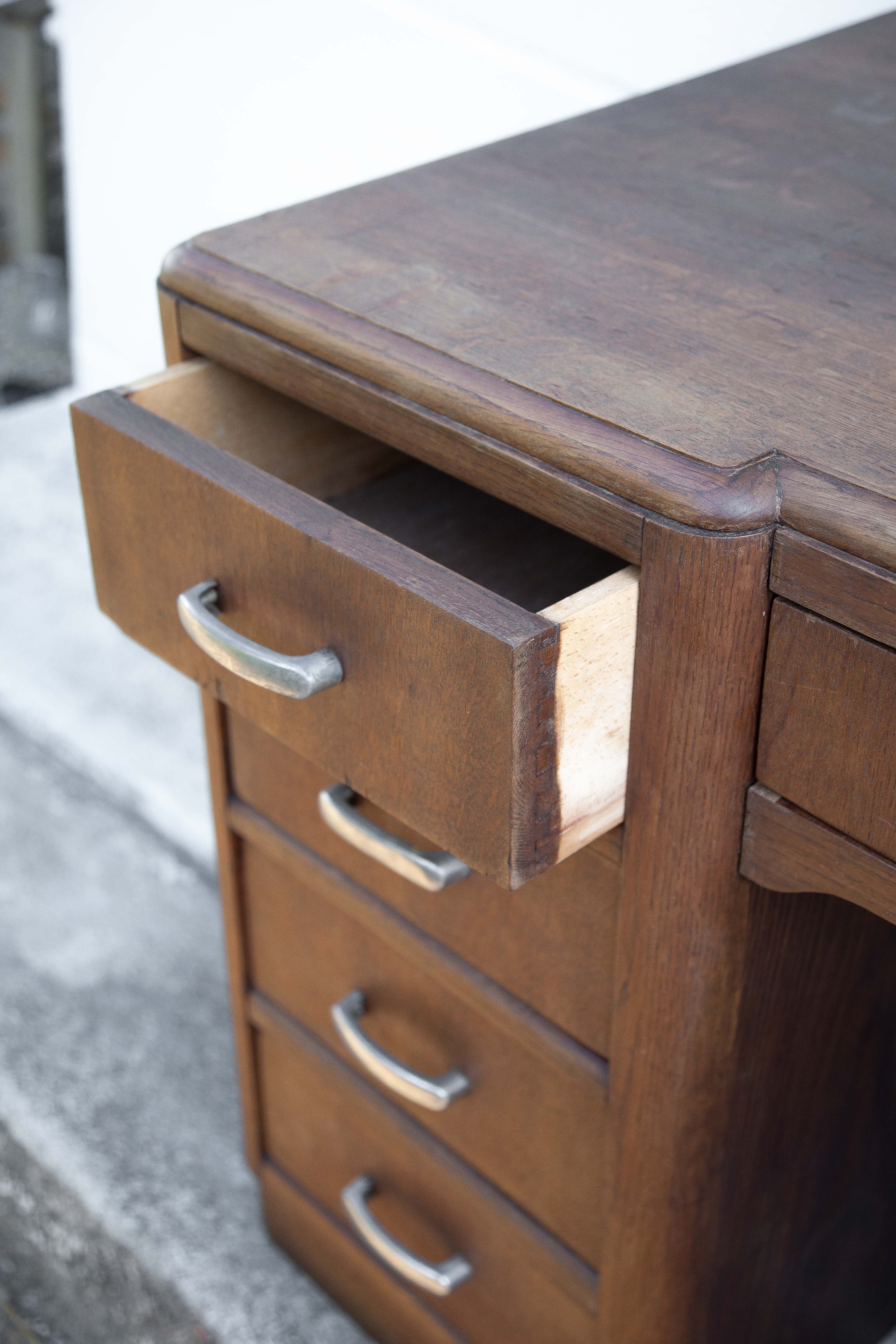 Art deco desk, oak minister's office, large 2-box desk, drawer desk, 40's