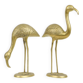 Vintage Couple Flamants Dorés XL Cuivre Laiton Statue Mid Century Design 55cm