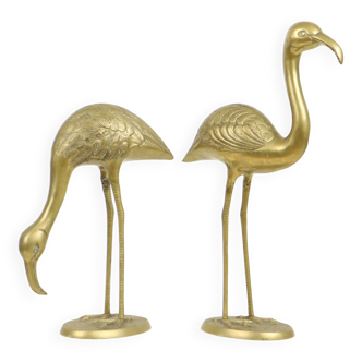 Vintage Couple Golden Flamingos XL Copper Brass Statue Mid Century Design 55cm