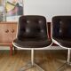 Set of 4 Executive Strafor shell chairs in leather, plastic and chrome 1970s
