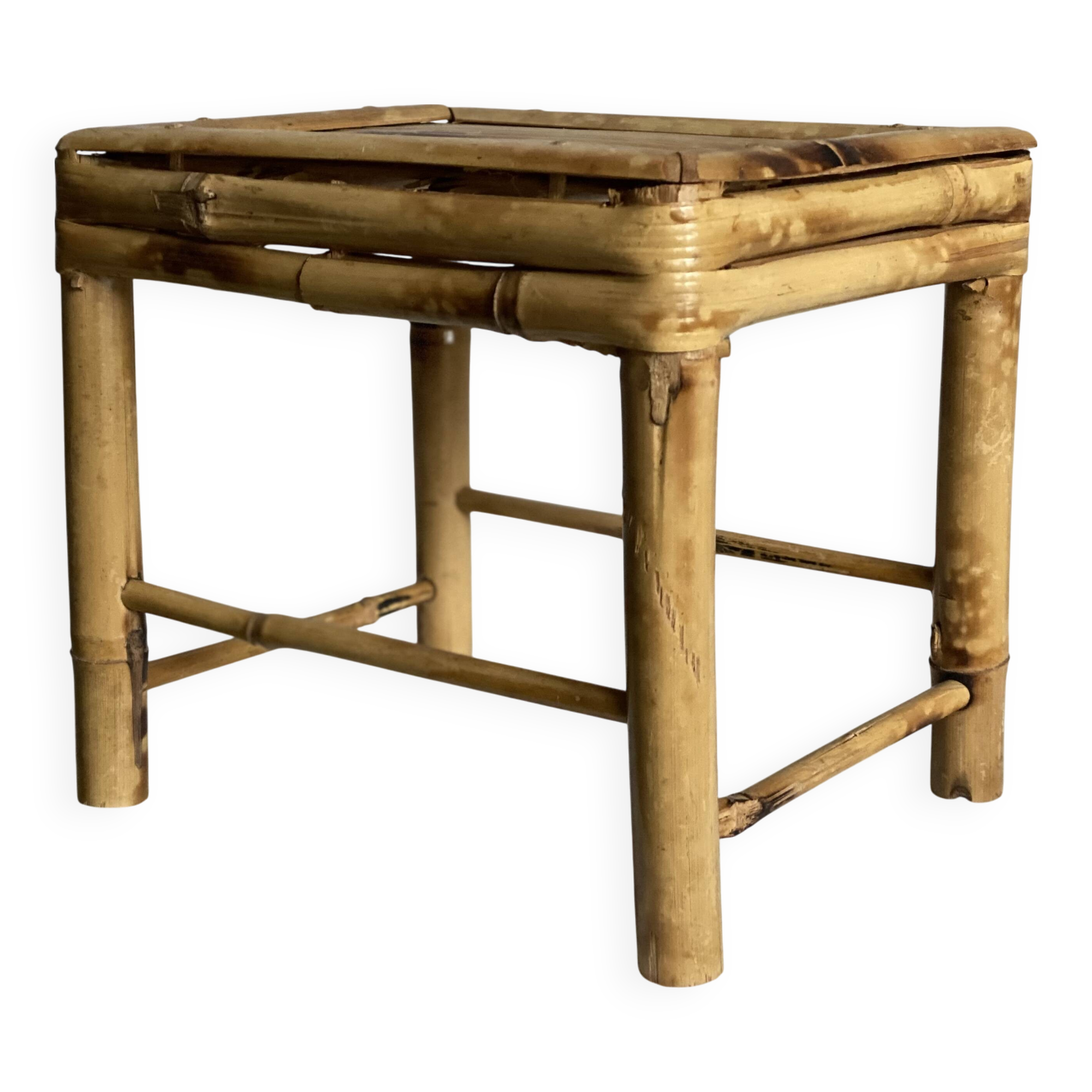 Small vintage rattan stool 1970 plant holder