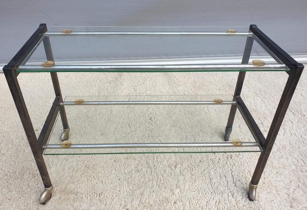 Table roulante vintage 1960 métal et verre