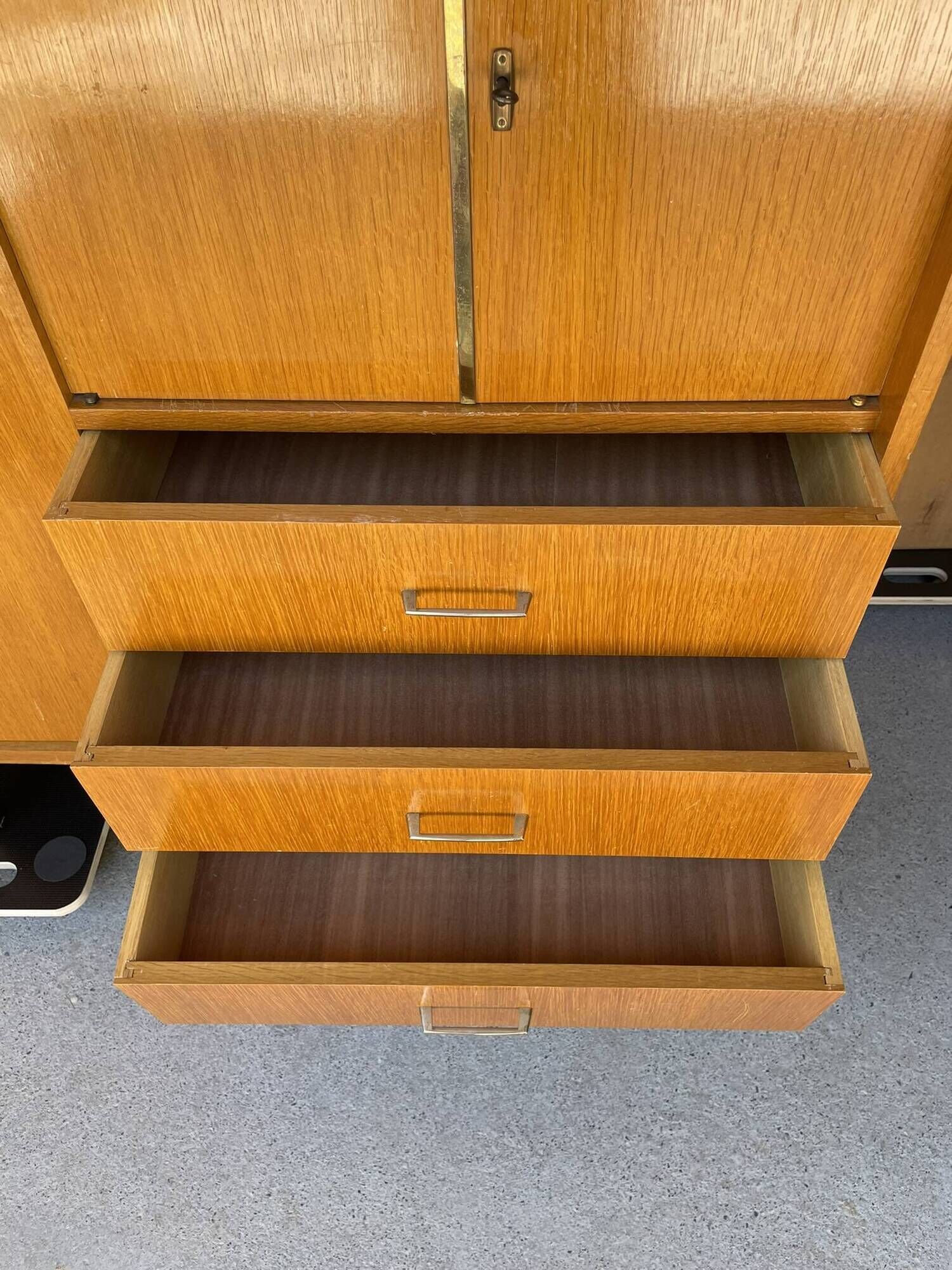 Large wardrobe / Vintage 1960s / 1970s wardrobe with glass doors & drawers