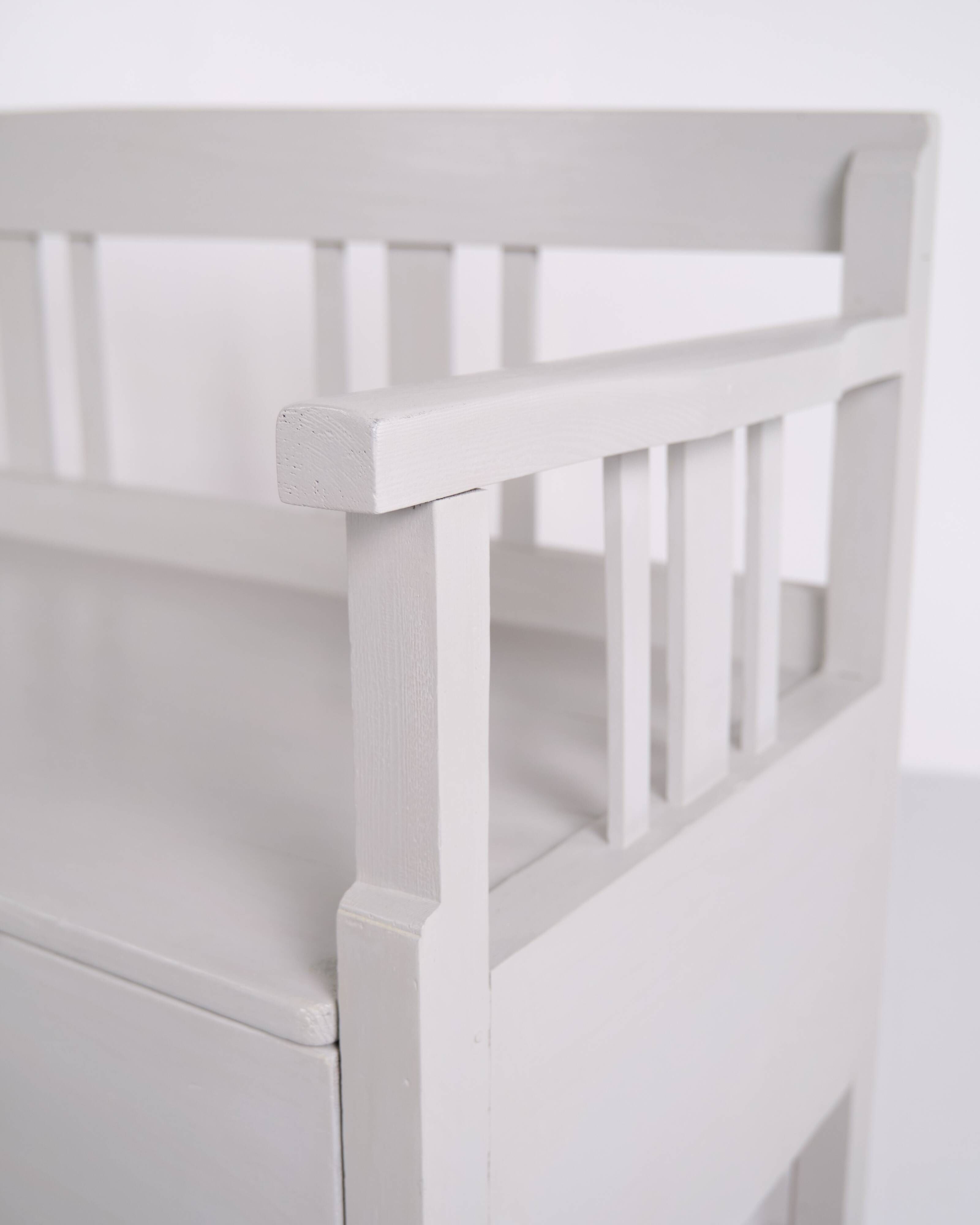 Antique storage bench – grey painted – pine wood – 1860s