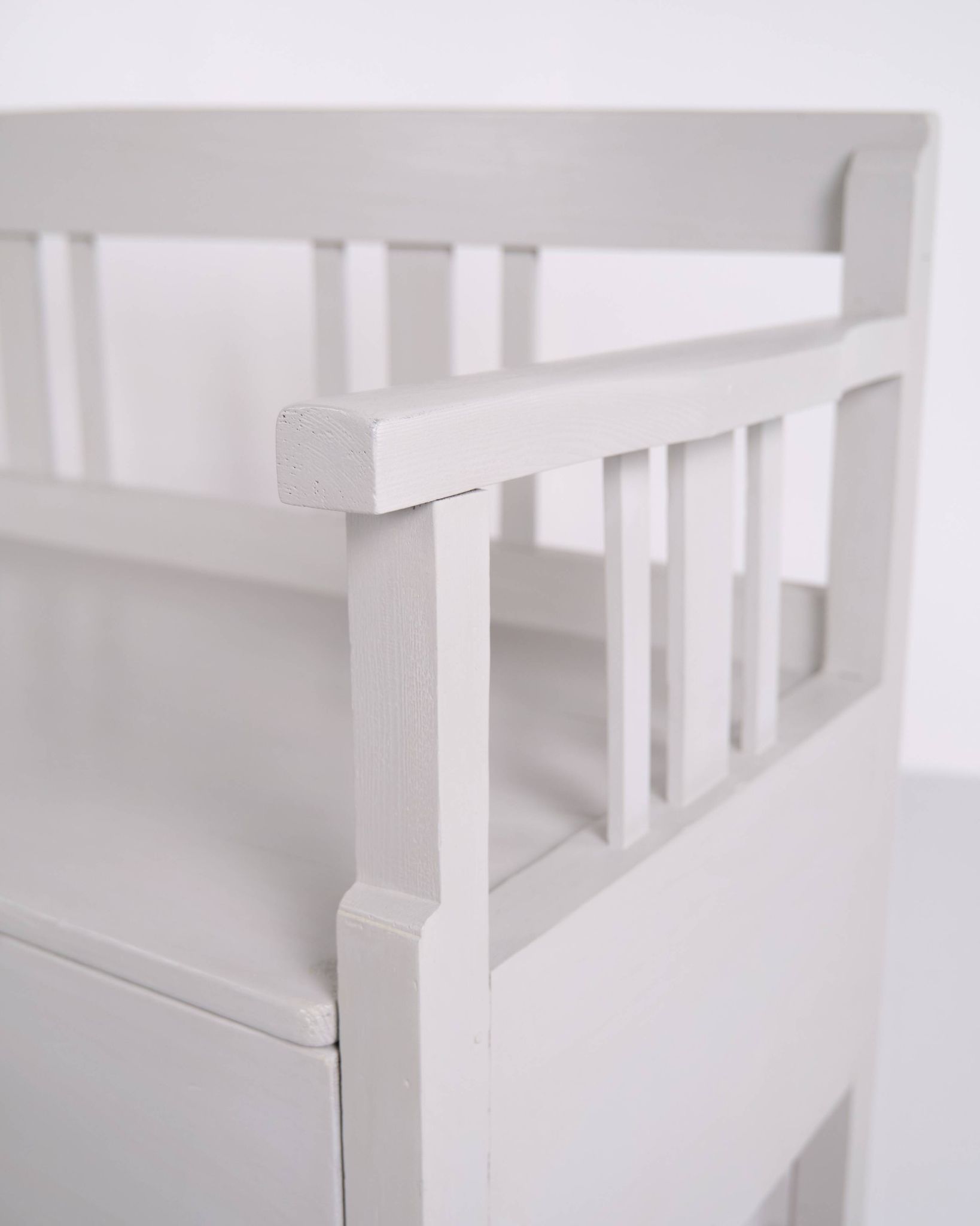 Antique storage bench – grey painted – pine wood – 1860s