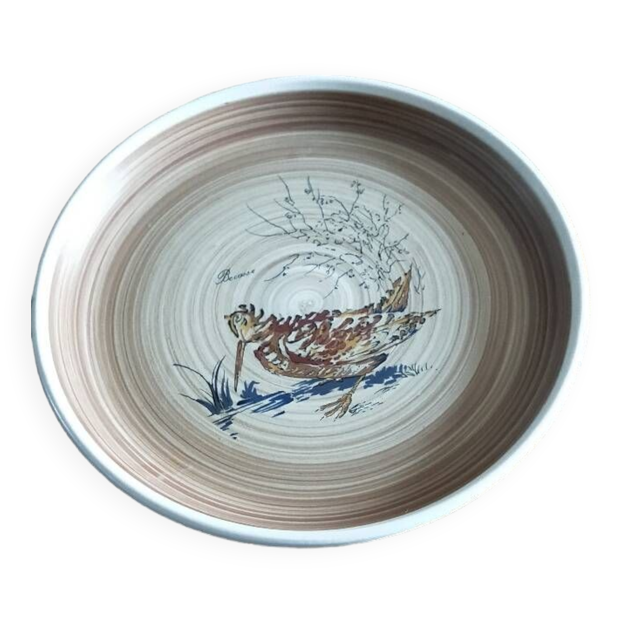 Sandstone dinner plate with Sarguemines woodcock pattern