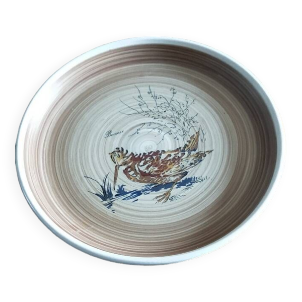 Assiette plate grès motif bécasse Sarguemines