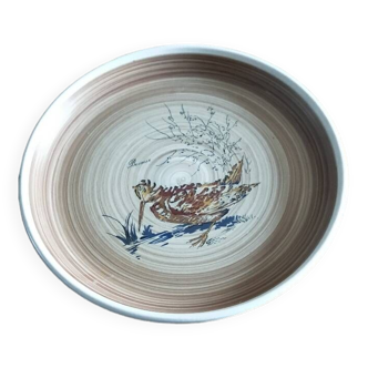 Sandstone dinner plate with Sarguemines woodcock pattern