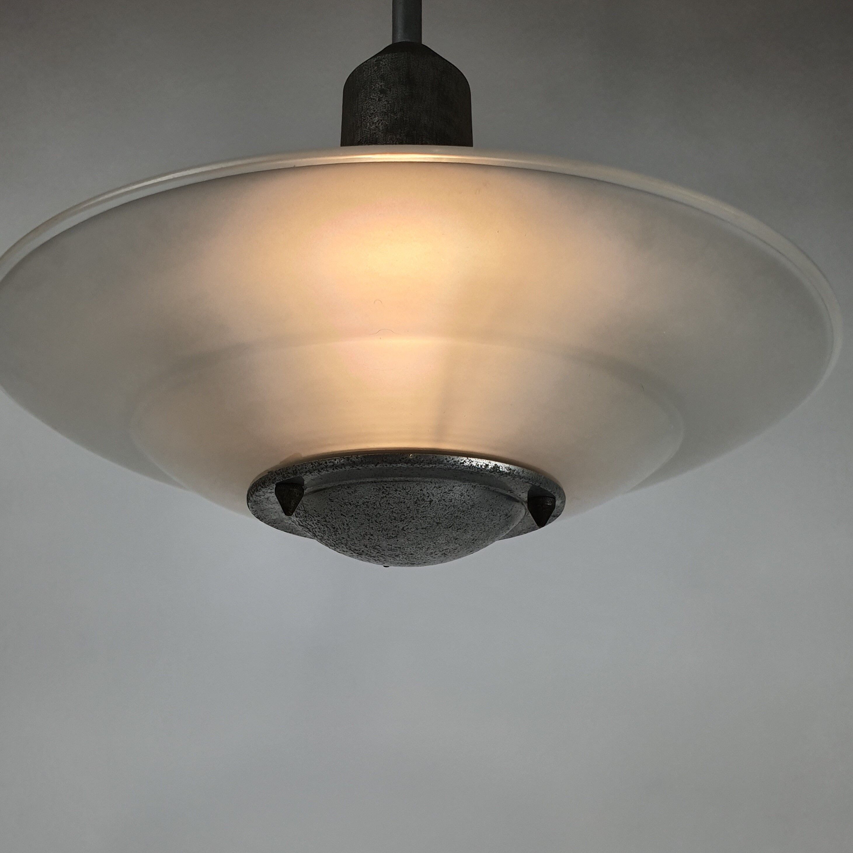 Art deco glass and steel ceiling lamp, 1920