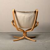 Sigurd Ressell Falcon Chair with Ottoman in brown leather for Vatne Møbler