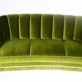 1940s art deco green velvet banana sofa, Denmark