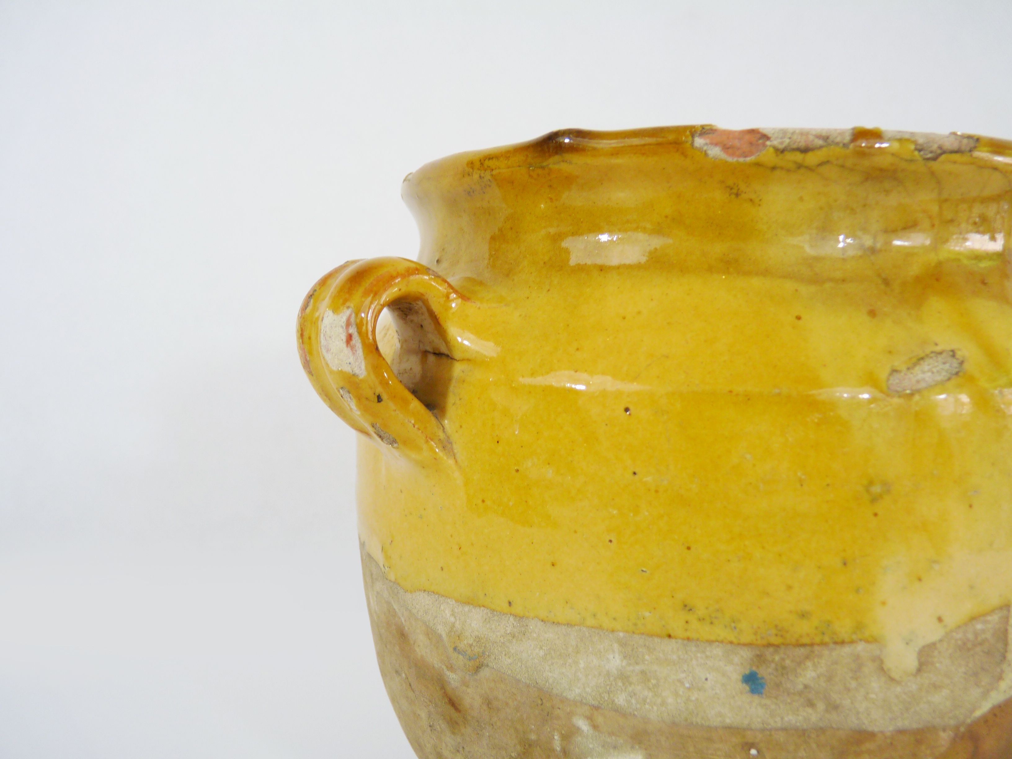 Glazed yellow confit pot, south west of France. Pyrenees XIXth