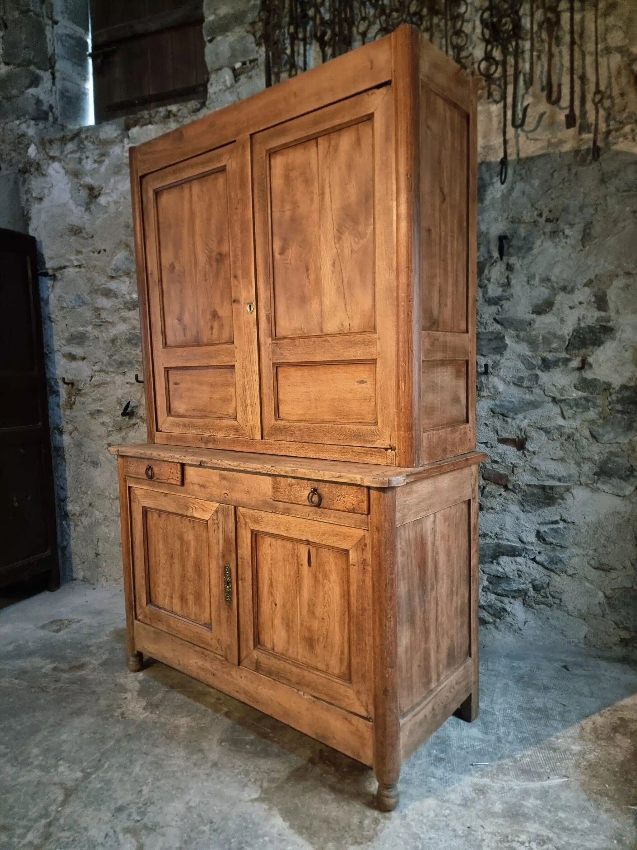 Antique French oak sideboard – Two-part display cabinet with drawers and four doors