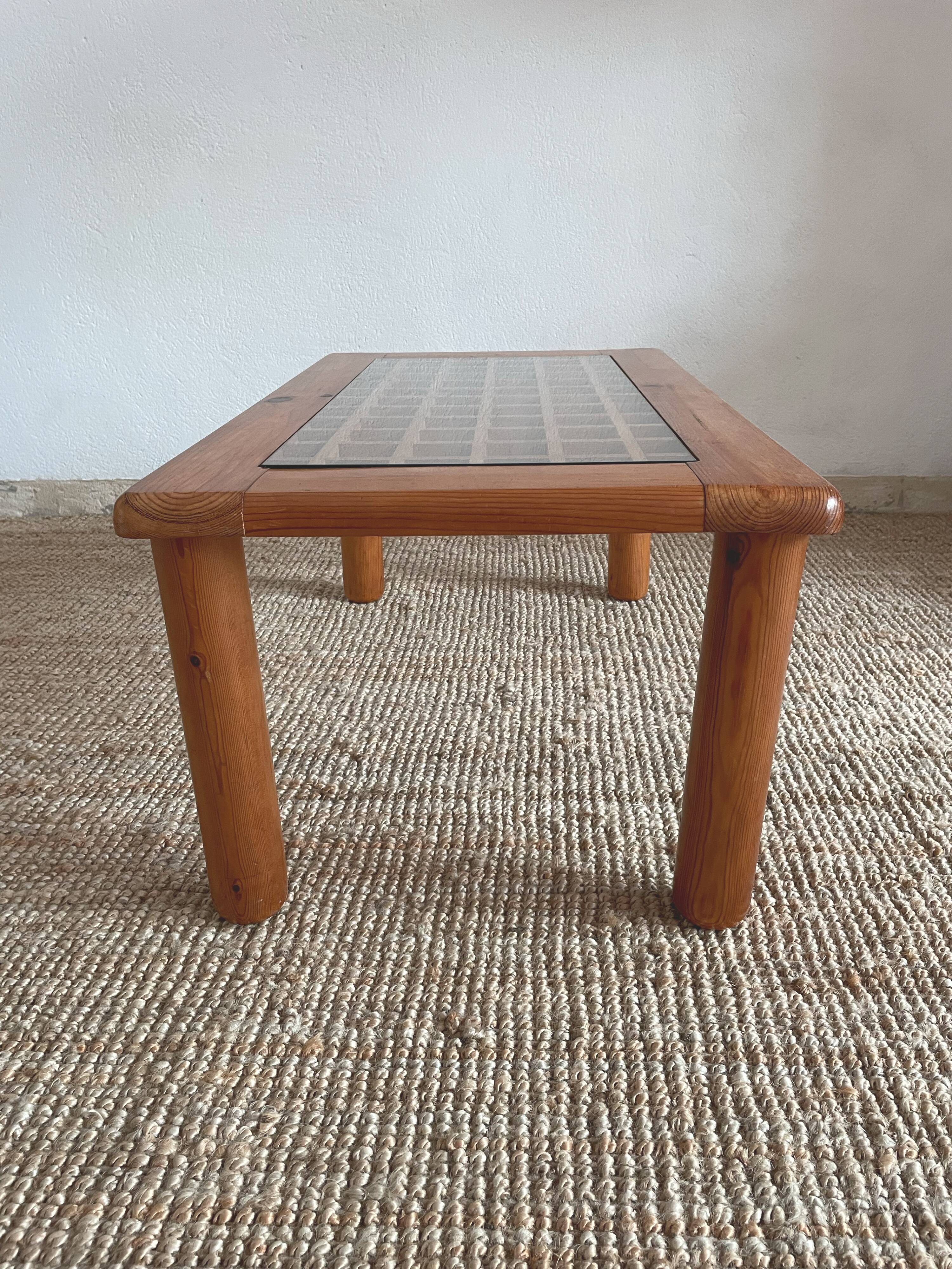 Pine and glass coffee table