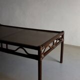 Dark rattan glass coffee table | 1980s