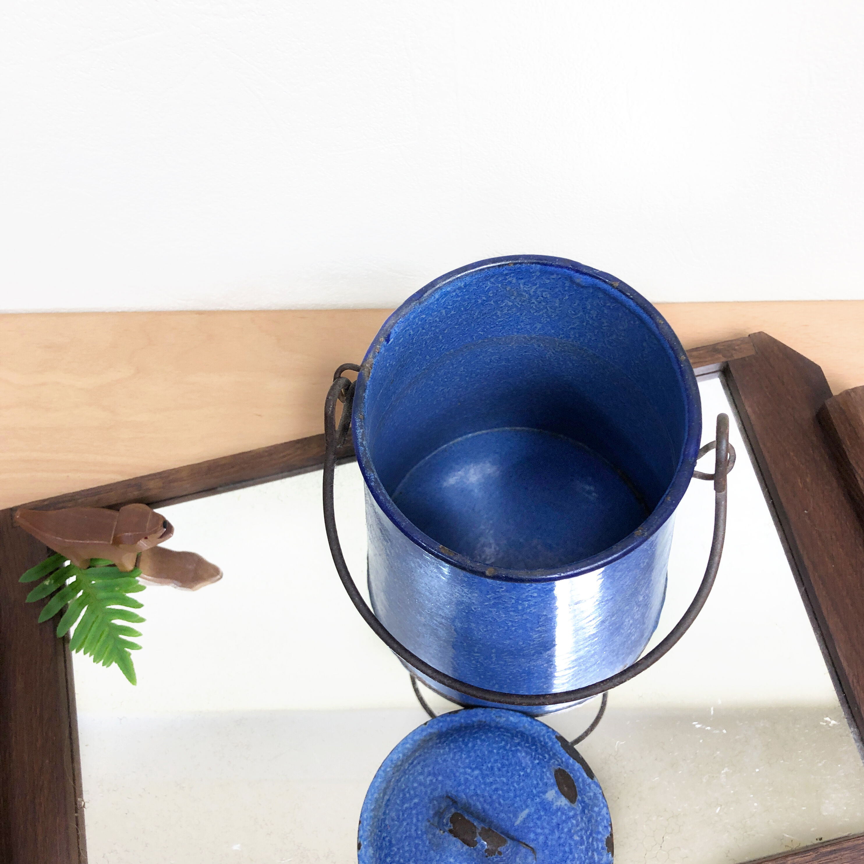 Blue enamelled milk pot