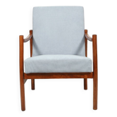 Fauteuil vintage en bois courbé tissus velours tricoté couleur bleu bébé 1970 milieu de siècle design moderne style scandinave