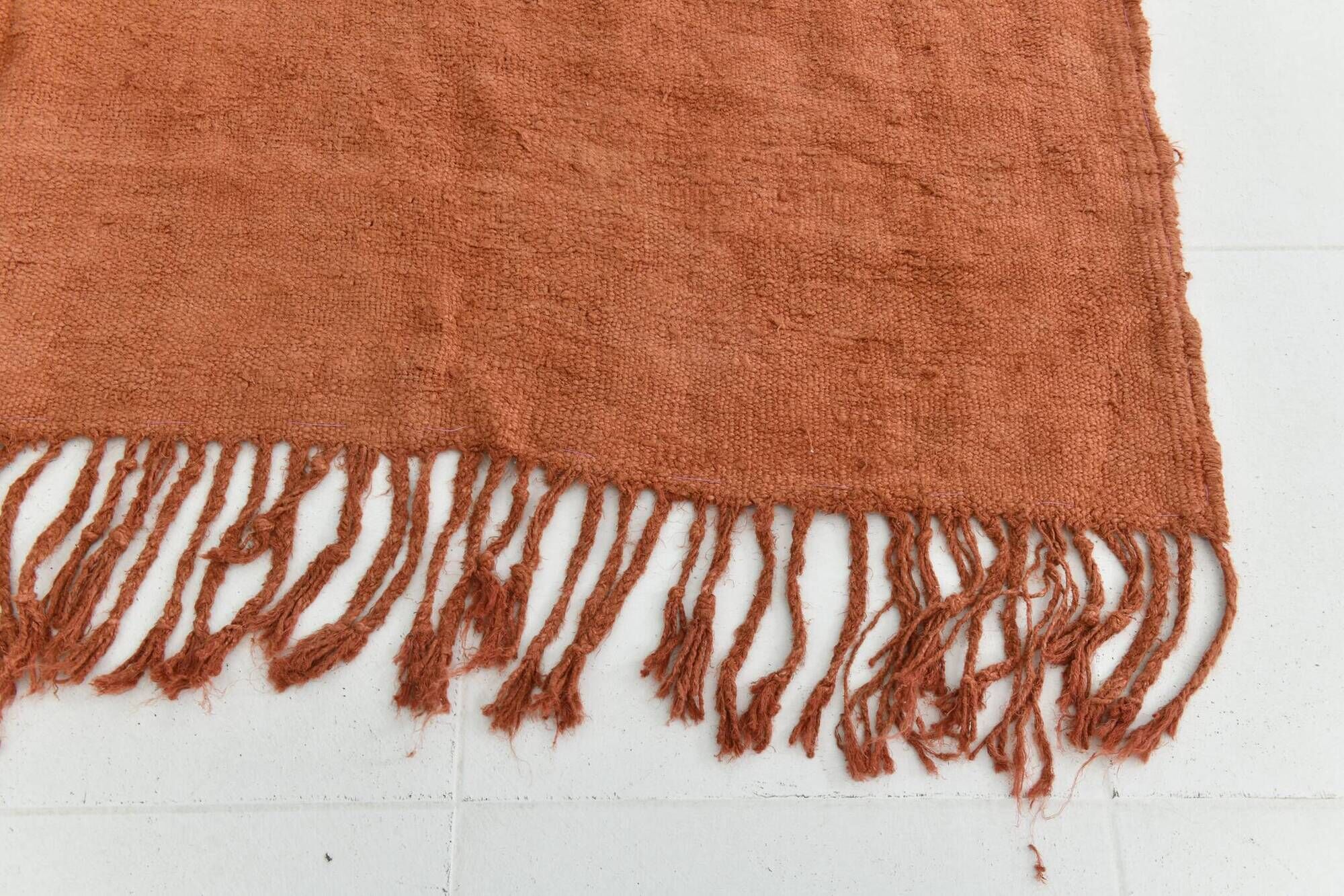 Kilim Turc Vintage Terracotta Uni, Tapis Naturel pour Salon et Chambre