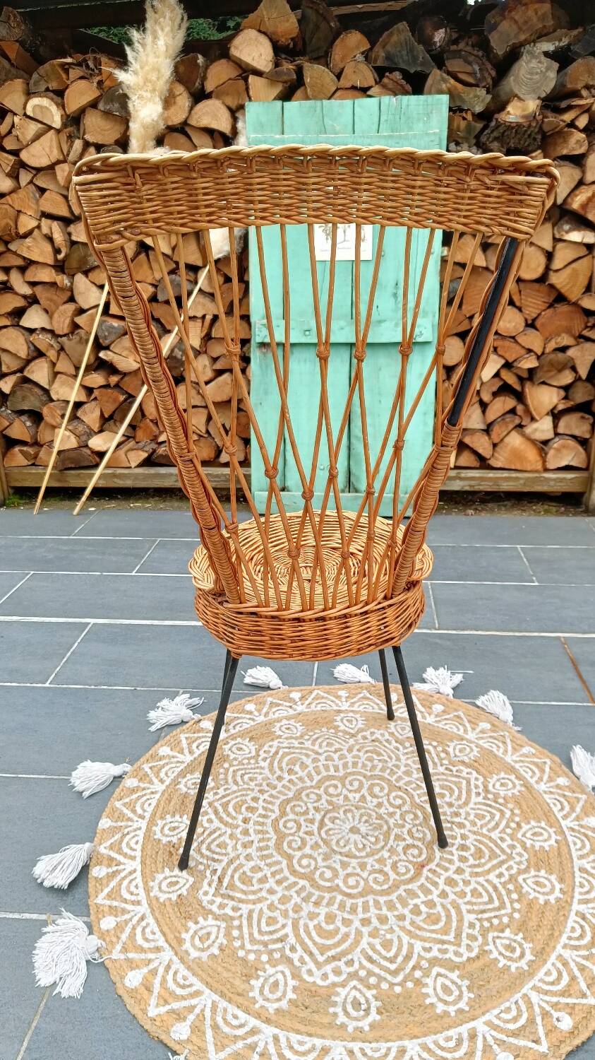 Chaise en rotin et métal