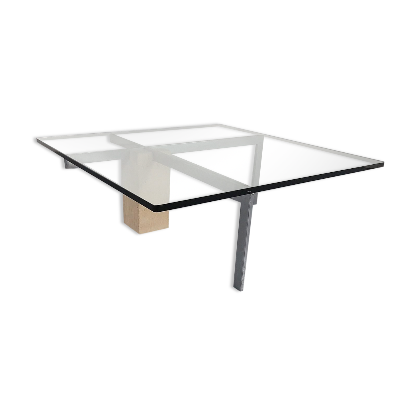 KW-1 glass and travertine coffee table by Hank Kwint for Metaform 1980s
