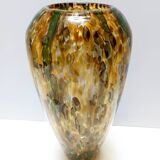 Grand vase en verre de Murano jaune et vert attribué à Fratelli Toso avec aventurine