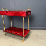 Rare Italian lacquered goatskin / parchment serving bar cart by Aldo Tura, 1960s