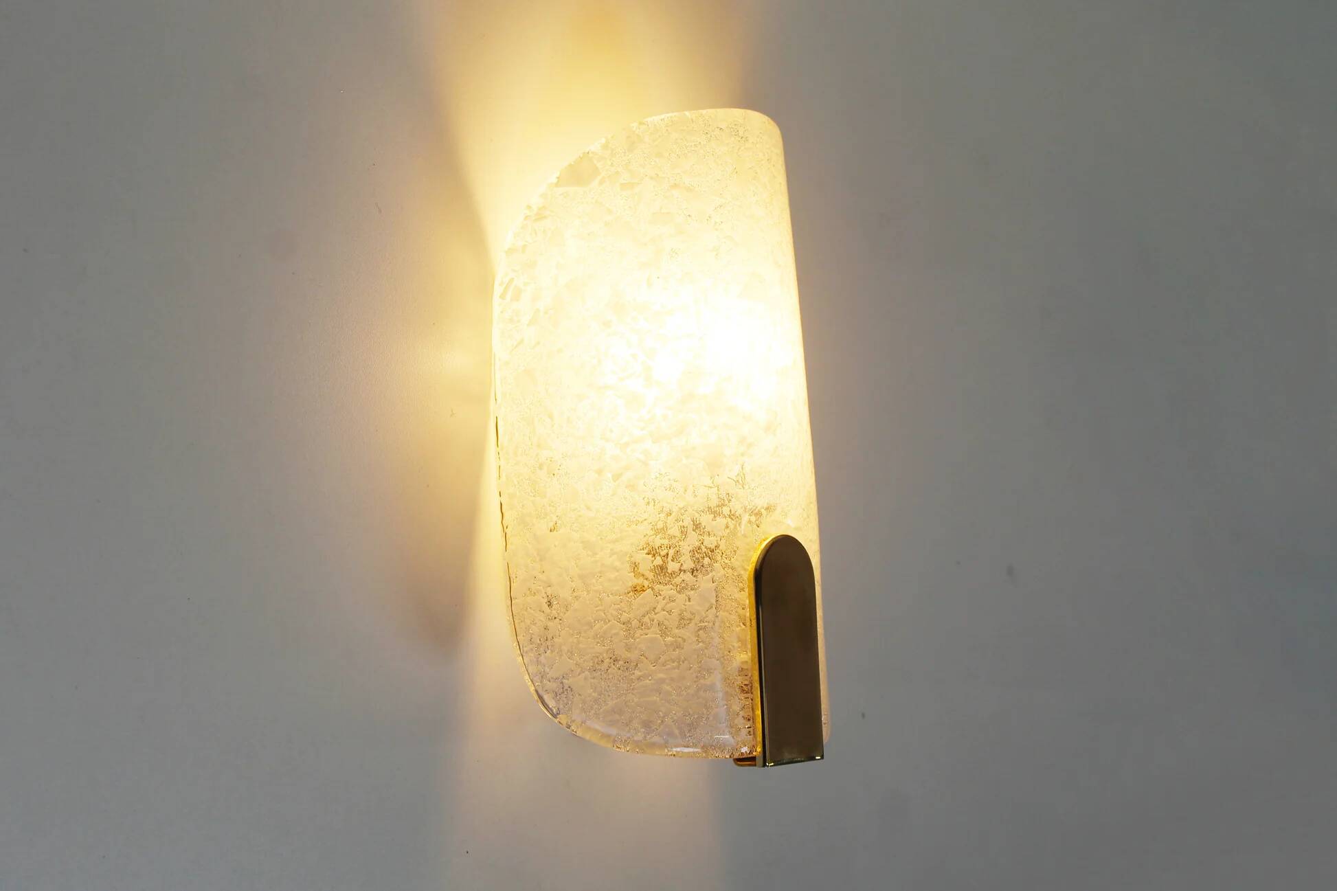Large pair of wall lamps in brass & glass by Hillebrand