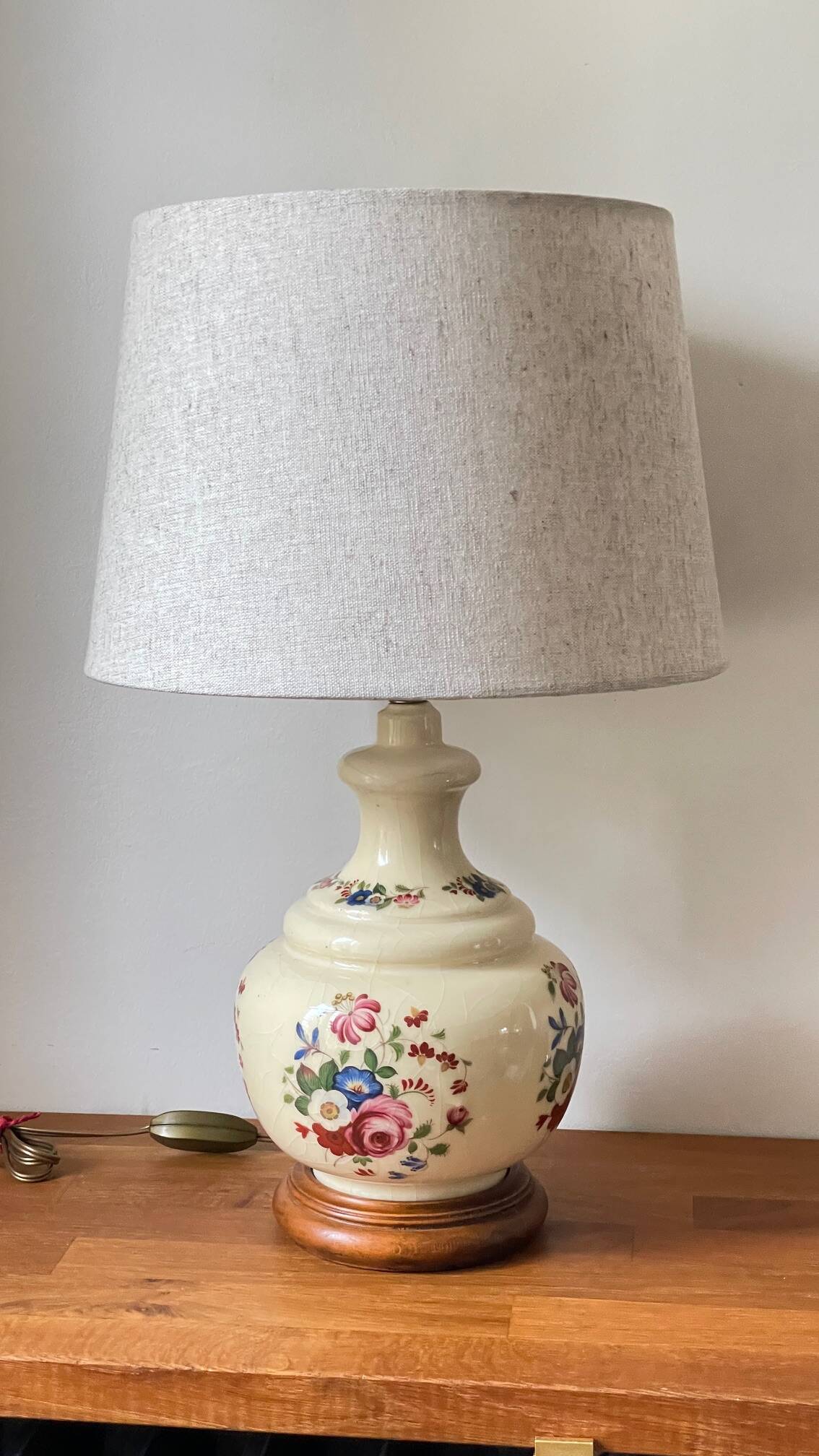 VINTAGE Ceramic Lamp with Wooden Base