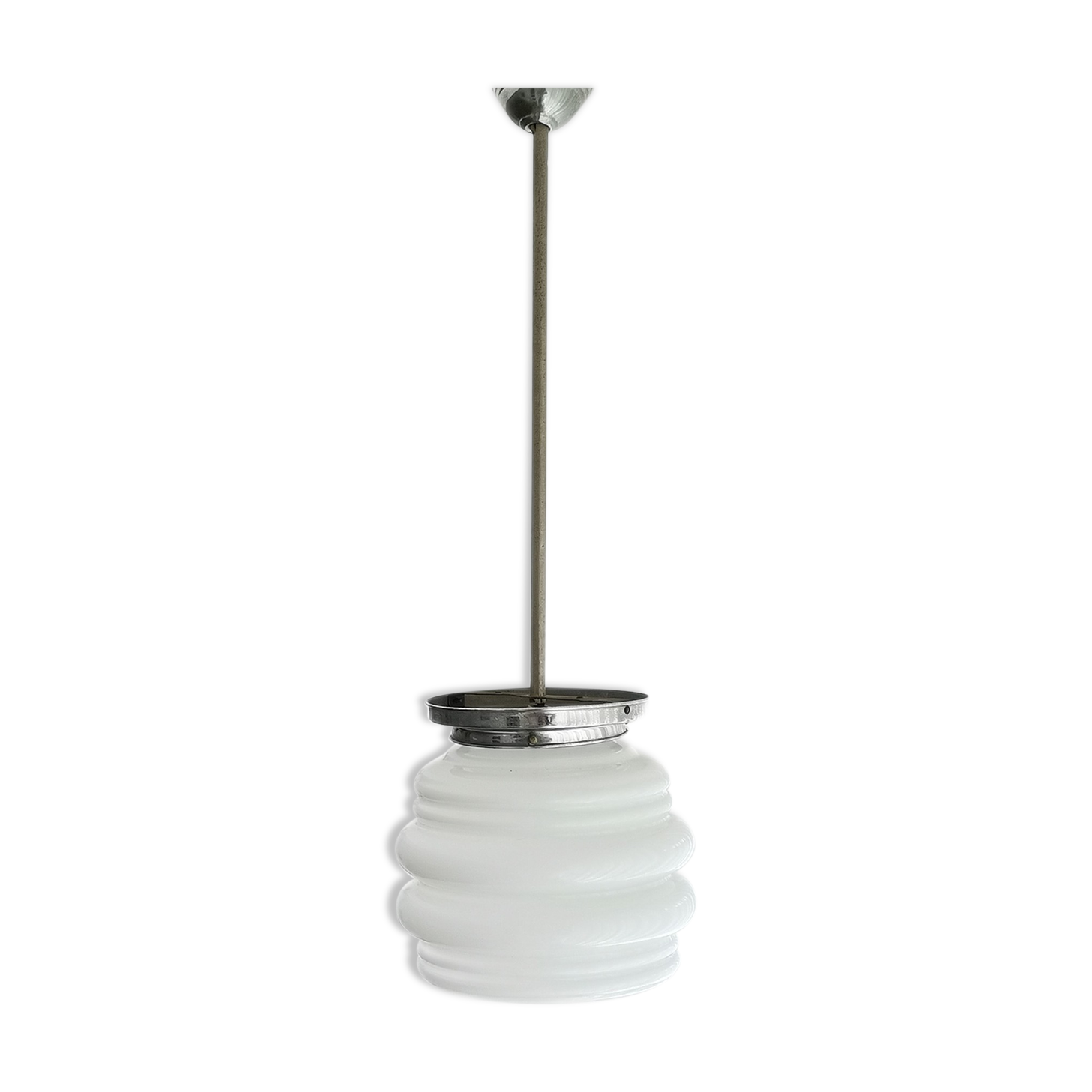 Art Deco white opal glass hanging lamp