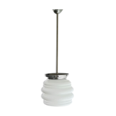 Lampe à suspension Art Déco en verre opale blanc