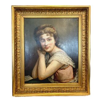 Oil on canvas Portrait of a young woman in bust " XX century