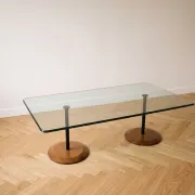 Table basse en verre et bois, années 70