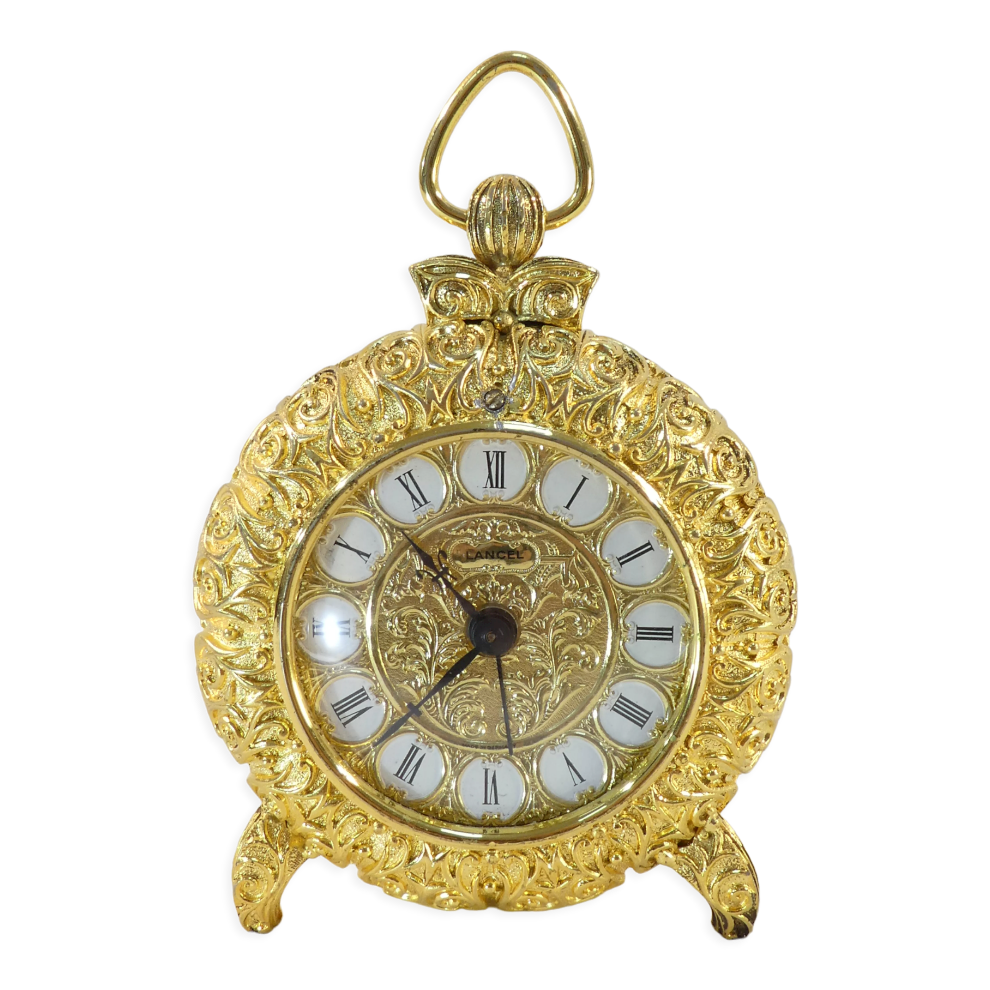 LANCEL alarm clock in chiseled bronze and gilded metal