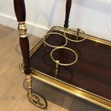 Rolling table in brass and mahogany with removable trays