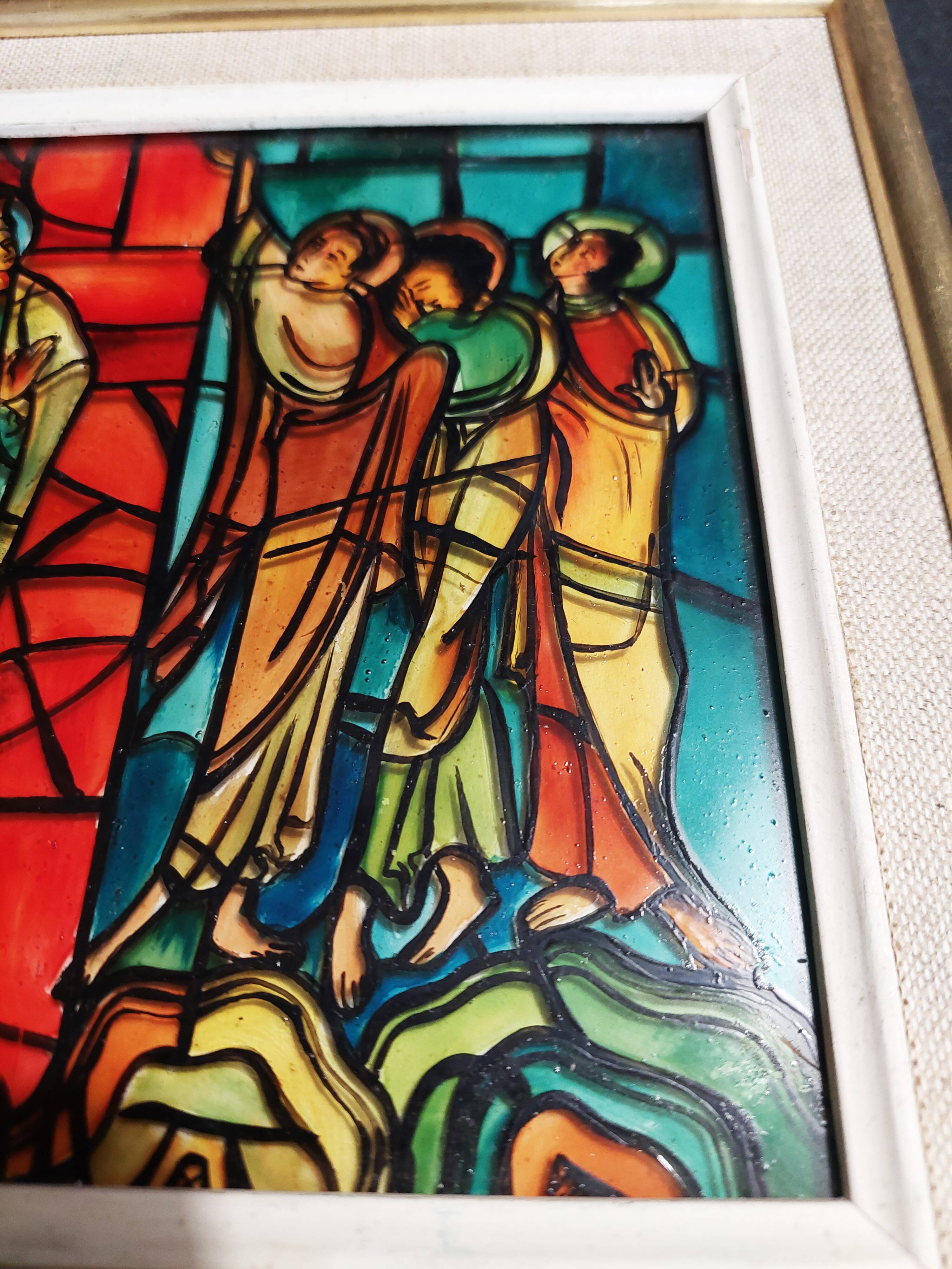 Frame reproduction fake stained glass window of the ascension of Le Mans cathedral 1960s