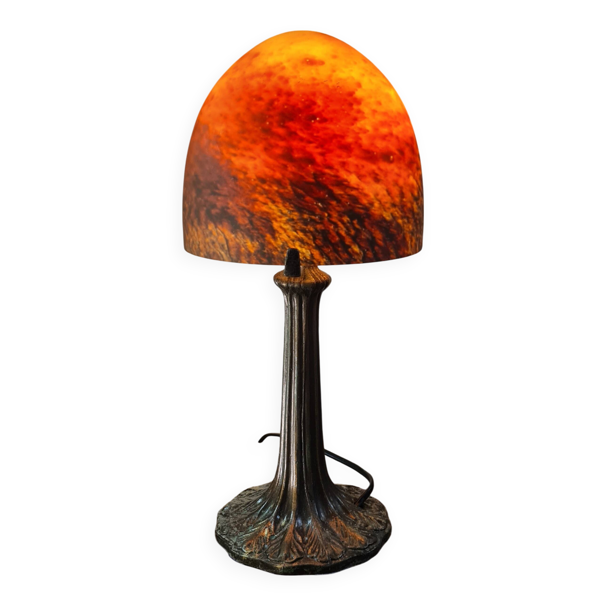 Mushroom lamp glass paste metal base patinated bronze 39x18 elec refurbished