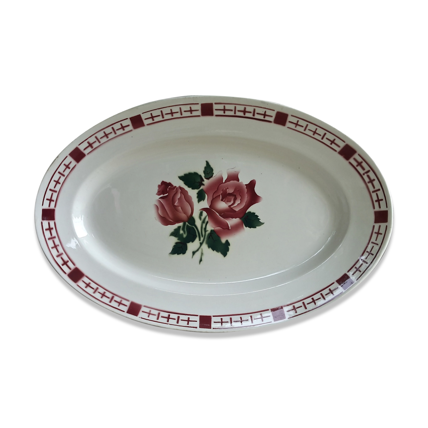 Sarreguemines and Digoin oval service plate red roses decor