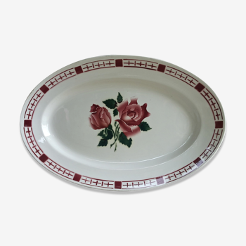Sarreguemines et Digoin, plat de service ovale décor roses rouges