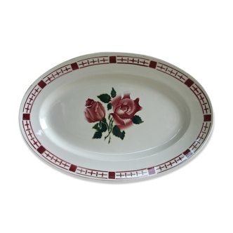 Sarreguemines and Digoin oval service plate red roses decor