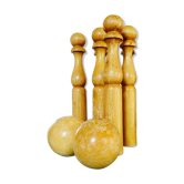 Set of 7 vintage wooden skittles and two balls