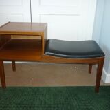 Banquette de téléphone en teck ancien avec siège en vinyle
