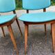 4 Scandinavian dining chairs in solid wood and blue-green leather from the 1950s.