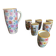 Orangeade Service VALLAURIS Ceramic Flowers Pitcher + 6 Vinta Glasses