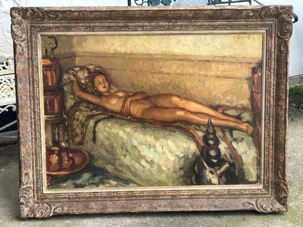 Jeune femme nue endormie - huile sur toile orientaliste Fernand Majorel ( 1898-1965)