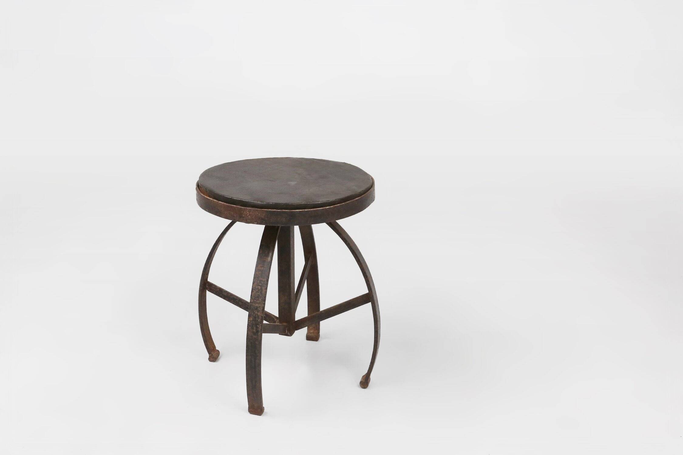 Industrial Black Metal Stool with Frame, France 1920s