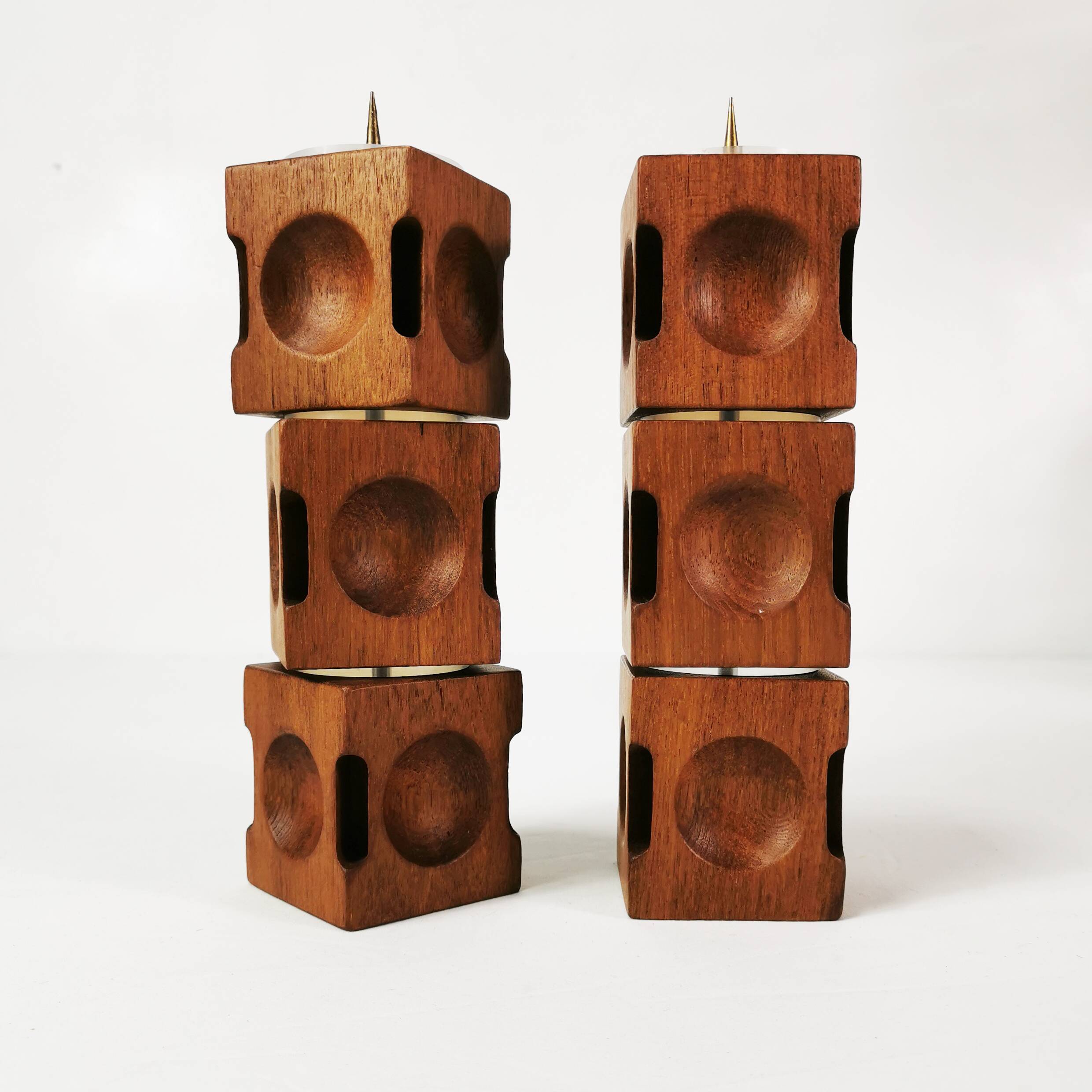 Mid Century Modular Teak Candlesticks, Denmark, 1960s