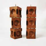 Mid Century Modular Teak Candlesticks, Denmark, 1960s
